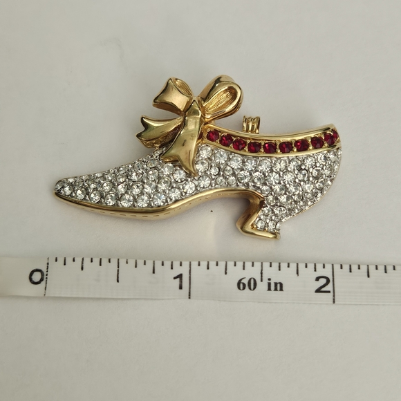 Vintage Swarovski White Red Crystals Brooch Pendant Retro Festive Bow Feminine - Picture 6 of 6